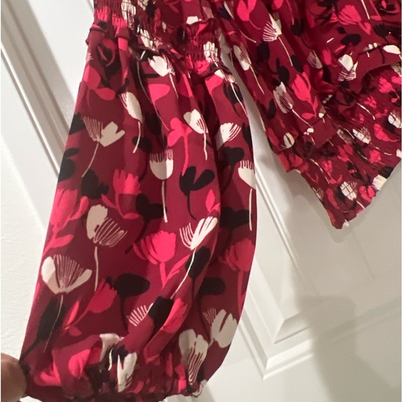 NWOT CABI Corsage floral Blouse Size M Bishop Sleeves Ruffle Smocked V-Neck Top - Picture 7 of 8